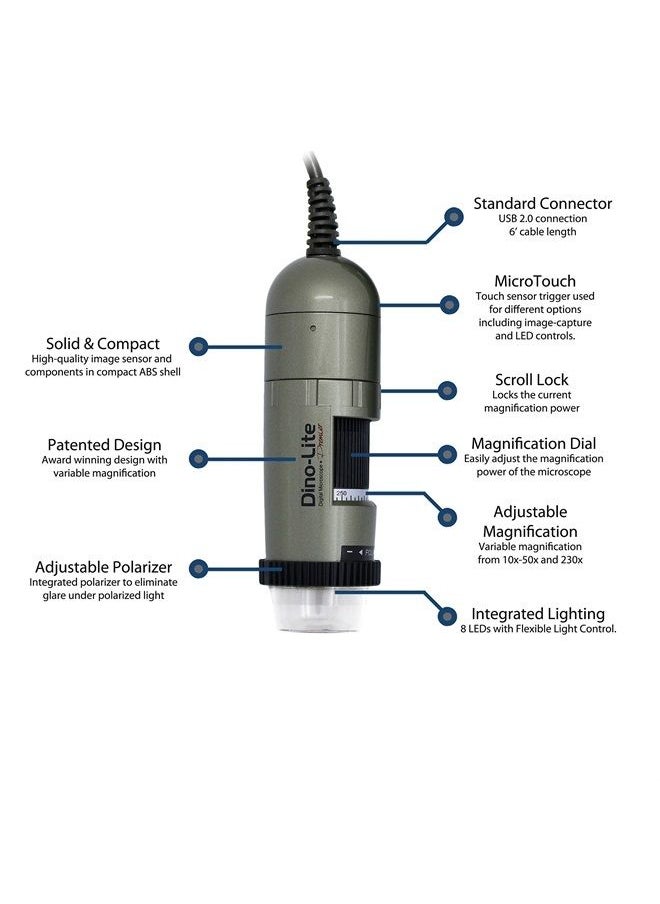 USB Digital Microscope AM4113ZT - 1.3MP, 10x - 50x, 220x Optical Magnification, Measurement, Polarized Light