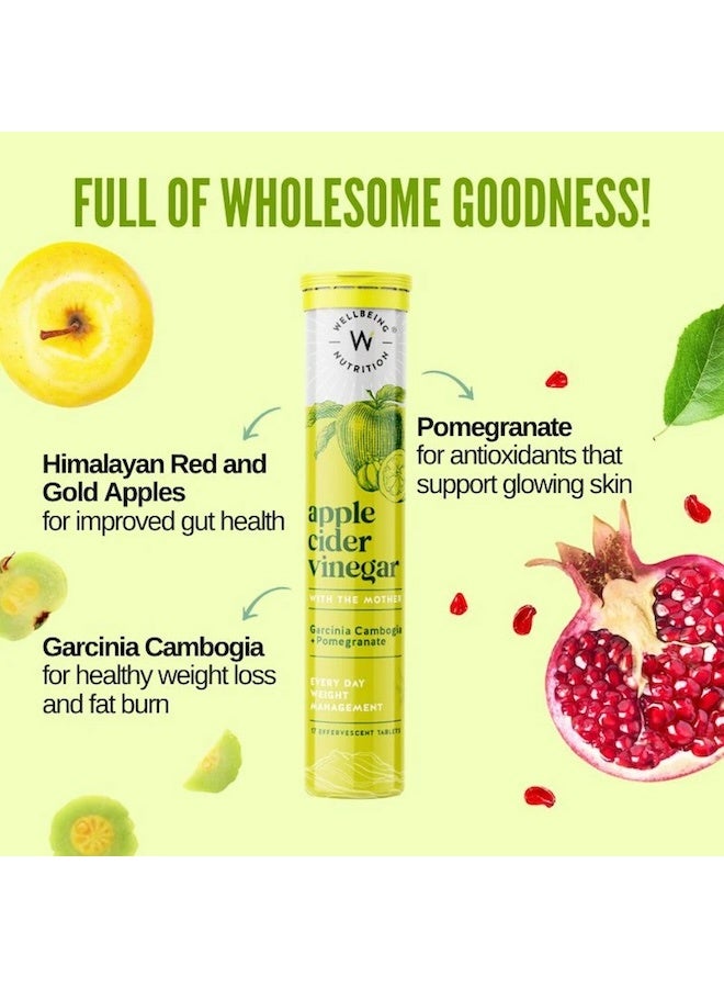 WELLBEING NUTRITION Apple Cider Vinegar (ACV) for Weight Loss with Mother & Garcinia Cambogia, Pomegranate | Weight Management, Gut Health, Supports Digestion, Boosts Metabolism 17 Effervescent Tablet - Image 2