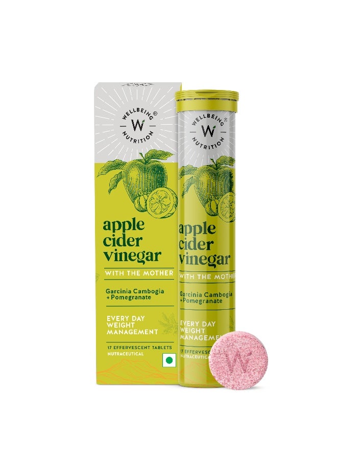 WELLBEING NUTRITION Apple Cider Vinegar (ACV) for Weight Loss with Mother & Garcinia Cambogia, Pomegranate | Weight Management, Gut Health, Supports Digestion, Boosts Metabolism 17 Effervescent Tablet - Image 1