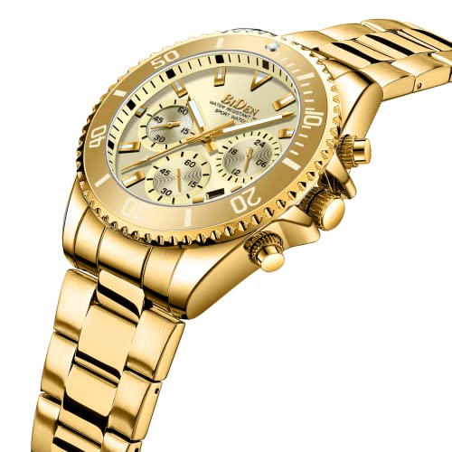 BIDEN Mens Watches Chronograph Stainless Steel Waterproof Date Analog Quartz Watch Business Casual Fashion Wrist Watches for Men, Black a, Quartz Watch,Chronograph - Image 2