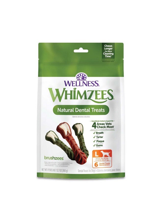 ويمزيس - WHIMZEES by Wellness Brushzees مضغ الأسنان الطبيعي للكلاب، مكافآت تدوم طويلاً، خالية من الحبوب، منعشة للنفس، سلالات كبيرة، 6 قطع - Image 1