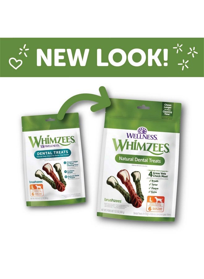 ويمزيس - WHIMZEES by Wellness Brushzees مضغ الأسنان الطبيعي للكلاب، مكافآت تدوم طويلاً، خالية من الحبوب، منعشة للنفس، سلالات كبيرة، 6 قطع - Image 1