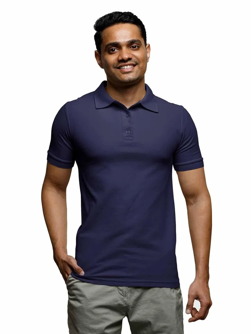 نوبيرو Nobero Men's Navy Cotton Polo Shirt