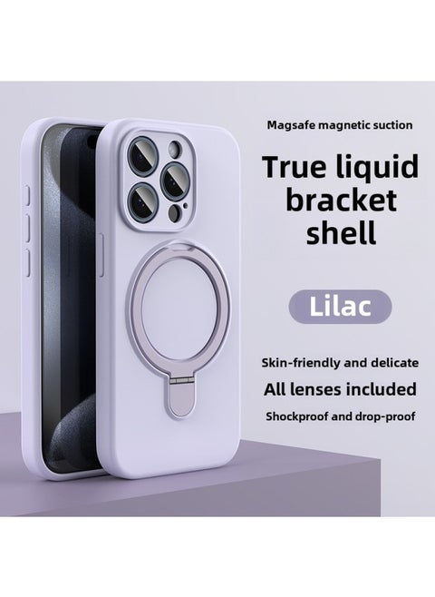 Apple 16 Mobile Phone Case Magsafe Bracket Magnetic 15promax Liquid Silicone IPhone14 Protective Cover Soft-Color:Lilac Stand With Packaging-Applicable Models:iPhone16plus