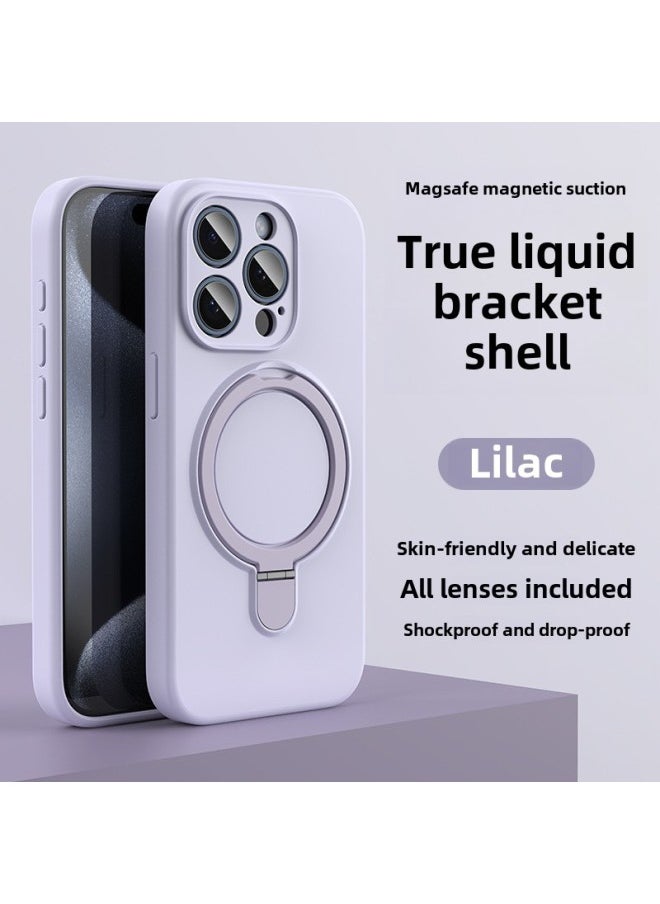 Generic - Apple 16 Mobile Phone Case Magsafe Bracket Magnetic 15promax Liquid Silicone IPhone14 Protective Cover Soft-Color:Lilac Stand With Packaging-Applicable Models:iPhone16plus - Image 1