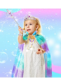 Excefore Princess Dress up Clothes for Little Girl, 7Pcs Cape with Crown, Dresses Girl 3-8 Birthday Gift, Mermaid  - Image 2