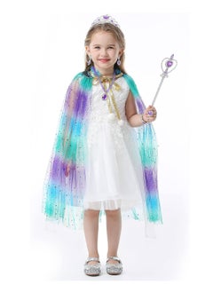 Excefore Princess Dress up Clothes for Little Girl, 7Pcs Cape with Crown, Dresses Girl 3-8 Birthday Gift, Mermaid  - Image 3