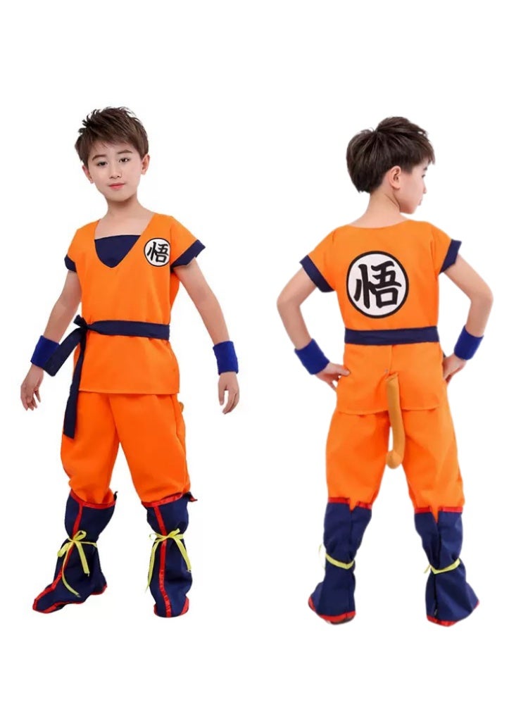 Dragon Ball Super Saiyan Goku Cosplay Costume - Kid & Adult Universal 6-Piece Set for Halloween Performances   (Includes Top/Pants/Belt/Wrist Guards/Boot Covers/Tail | Sizes 150) - Image 2