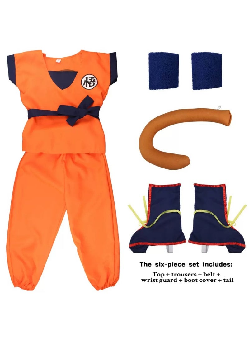 Dragon Ball Super Saiyan Goku Cosplay Costume - Kid & Adult Universal 6-Piece Set for Halloween Performances   (Includes Top/Pants/Belt/Wrist Guards/Boot Covers/Tail | Sizes 150) - Image 3