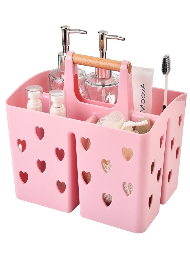 NINU Pink Portable Shower Caddy with Handle, Large Plastic Shower Basket Organizer for College Dorm Room Essentials, Bathroom, Gym, Camping, Non-Slip Drainage Design for Toiletries & Cleaning Supplies - Image 1
