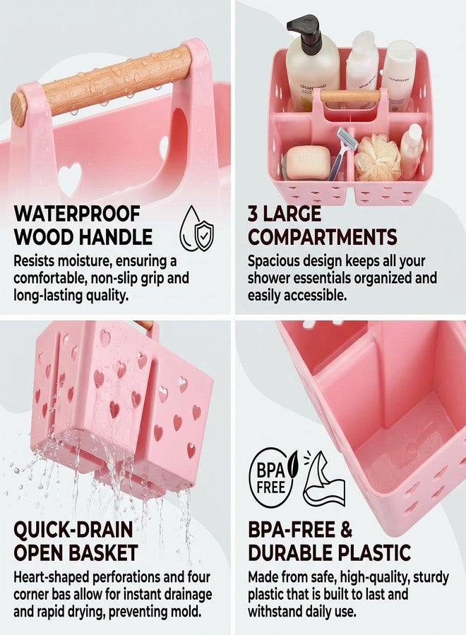 NINU Pink Portable Shower Caddy with Handle, Large Plastic Shower Basket Organizer for College Dorm Room Essentials, Bathroom, Gym, Camping, Non-Slip Drainage Design for Toiletries & Cleaning Supplies - Image 3