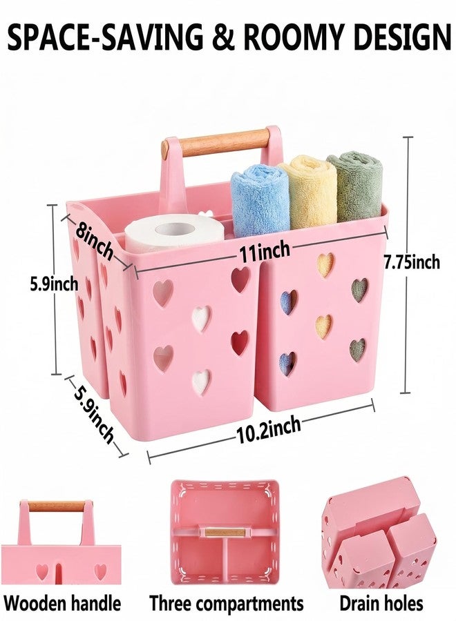NINU Pink Portable Shower Caddy with Handle, Large Plastic Shower Basket Organizer for College Dorm Room Essentials, Bathroom, Gym, Camping, Non-Slip Drainage Design for Toiletries & Cleaning Supplies - Image 2