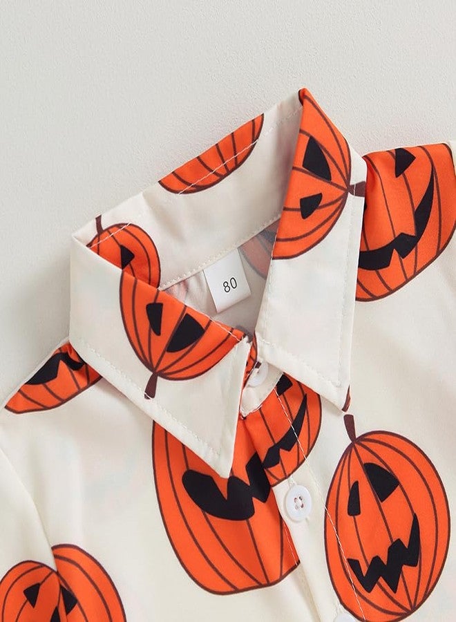Amnnchya Toddler Baby Boy Halloween Outfit Pumpkin Head Short Sleeve Shirt Halloween Clothing Summer Orange Shorts Set (Orange Shorts,3-4T) - Image 4