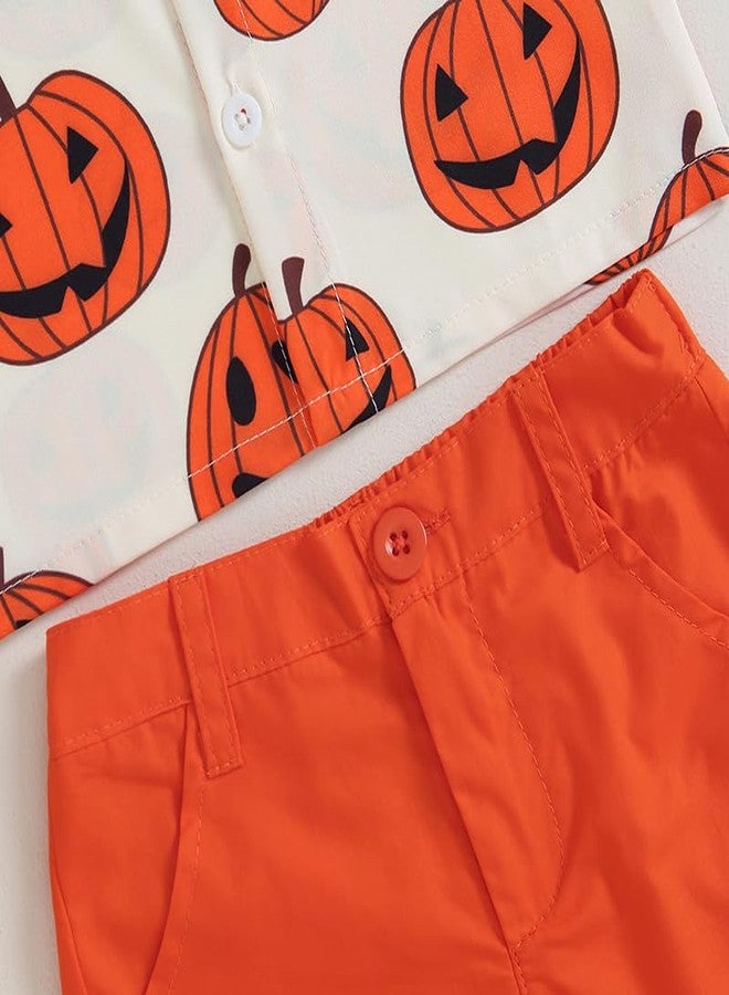 Amnnchya Toddler Baby Boy Halloween Outfit Pumpkin Head Short Sleeve Shirt Halloween Clothing Summer Orange Shorts Set (Orange Shorts,3-4T) - Image 5