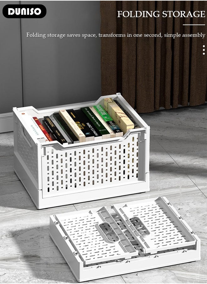 DUNISO 3 Packs Stackable Plastic Storage Basket, Foldable Closet Organizers Storage Bins with a Set of Wheels, Removable Drawer Shelf Storage Container for Wardrobe Cupboard Kitchen Bathroom Office  - Image 5