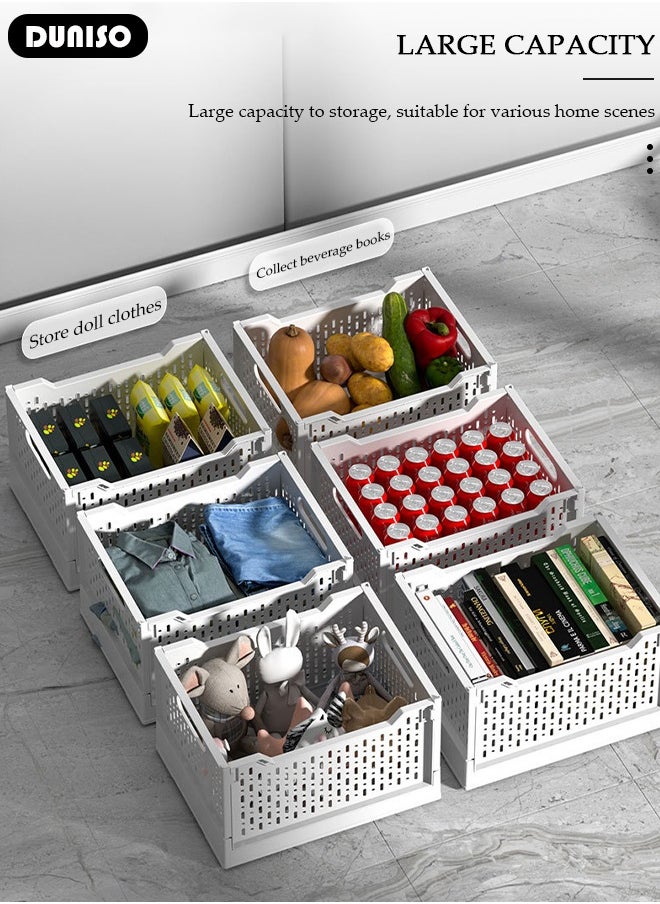 DUNISO 3 Packs Stackable Plastic Storage Basket, Foldable Closet Organizers Storage Bins with a Set of Wheels, Removable Drawer Shelf Storage Container for Wardrobe Cupboard Kitchen Bathroom Office  - Image 4