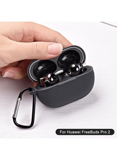NIBEMINENT Silicone Protective Earphone Case for Huawei Freebuds Pro 2 with Keychain Hook, Charging Port Accessible Bluetooth Headset Cover(Black)  - Image 4