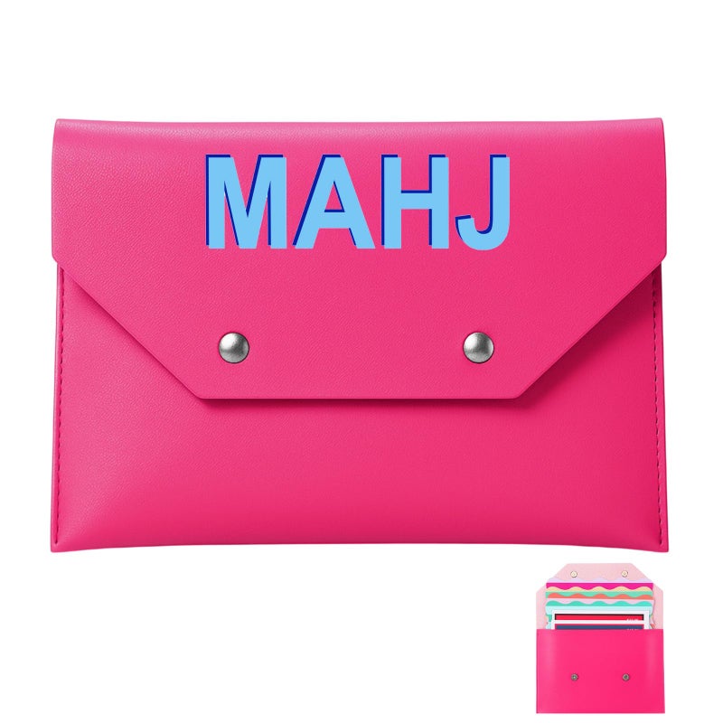 SilTriangle Leather Mahjong Card Clutch Holder Pouch for Cards Mahjong Accessories Protective Cover Case with Secure Closure Ideal Gift for Lover Playing Game Night(7x5 Inch,Hot Pink) - Image 1