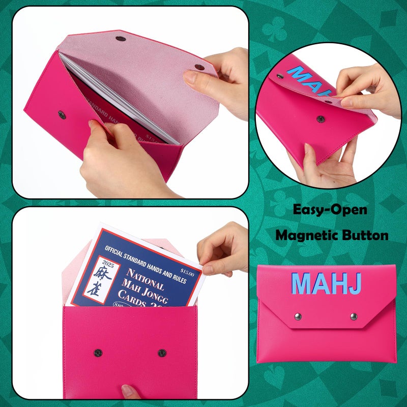 SilTriangle Leather Mahjong Card Clutch Holder Pouch for Cards Mahjong Accessories Protective Cover Case with Secure Closure Ideal Gift for Lover Playing Game Night(7x5 Inch,Hot Pink) - Image 2