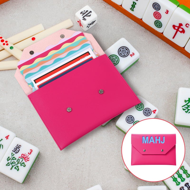 SilTriangle Leather Mahjong Card Clutch Holder Pouch for Cards Mahjong Accessories Protective Cover Case with Secure Closure Ideal Gift for Lover Playing Game Night(7x5 Inch,Hot Pink) - Image 4