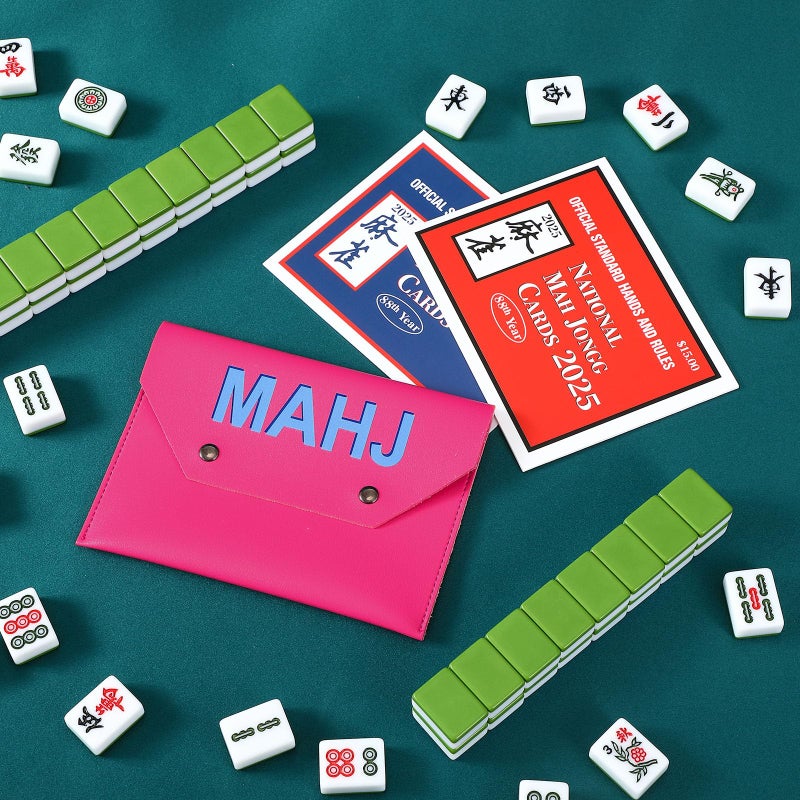 SilTriangle Leather Mahjong Card Clutch Holder Pouch for Cards Mahjong Accessories Protective Cover Case with Secure Closure Ideal Gift for Lover Playing Game Night(7x5 Inch,Hot Pink) - Image 5