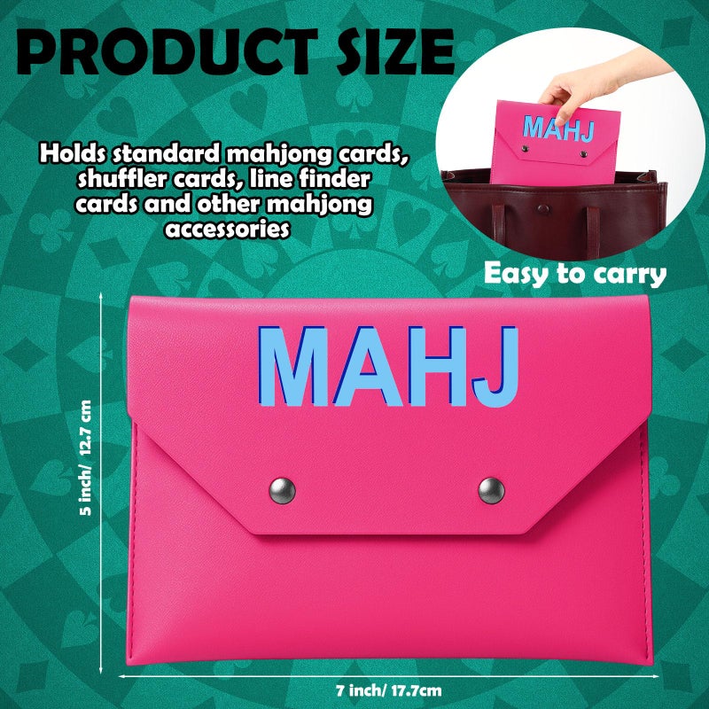 SilTriangle Leather Mahjong Card Clutch Holder Pouch for Cards Mahjong Accessories Protective Cover Case with Secure Closure Ideal Gift for Lover Playing Game Night(7x5 Inch,Hot Pink) - Image 3