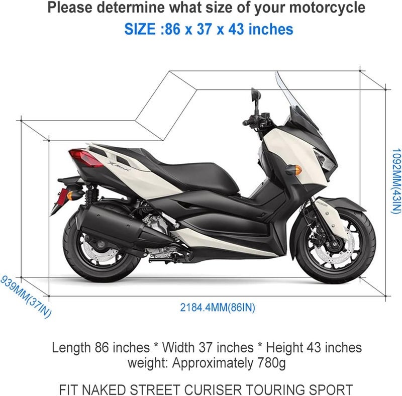 NEVERLAND Motorcycle Cover Waterproof Outdoor - Motorbike Scooter Covers Heavy Duty Medium with Lock-Holes, Bandage, Storage Bag Compatible with Harley Davidson Kawasaki Yamaha Honda Grom (Up to 86â€) - Image 2