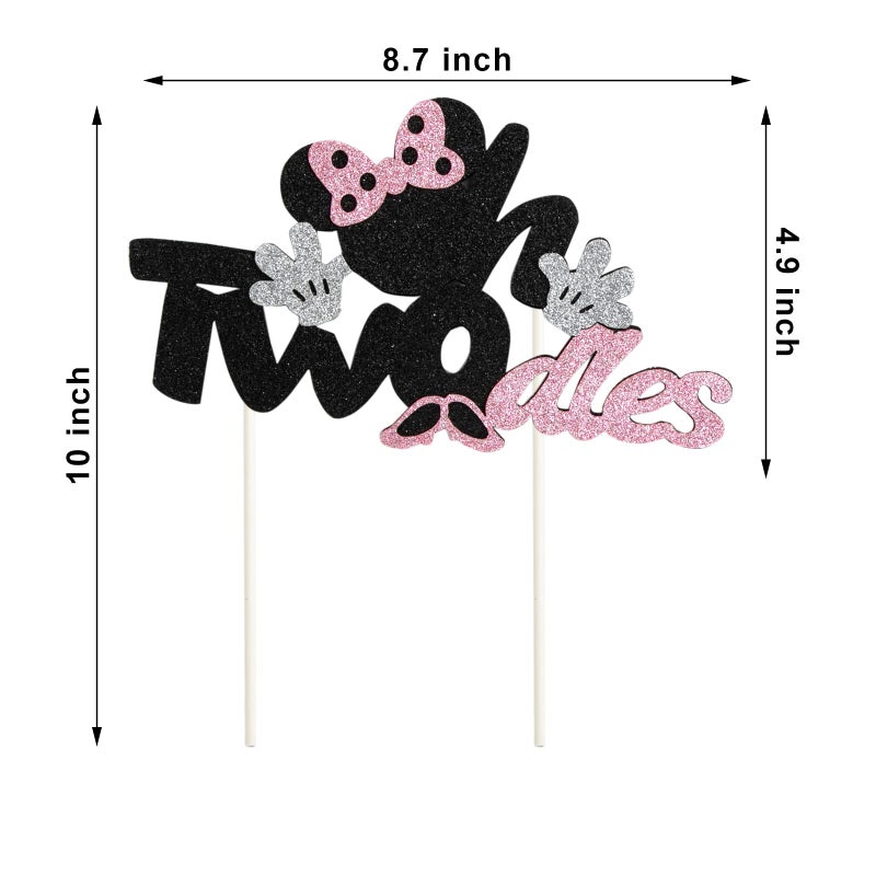 CHuangQi Onederful Oh Twodles Glitter Cake Topper  1st 2nd Minnie Themed Birthday Cake Decor  Birthday Party Supplies (Oh Twodles) - Image 2