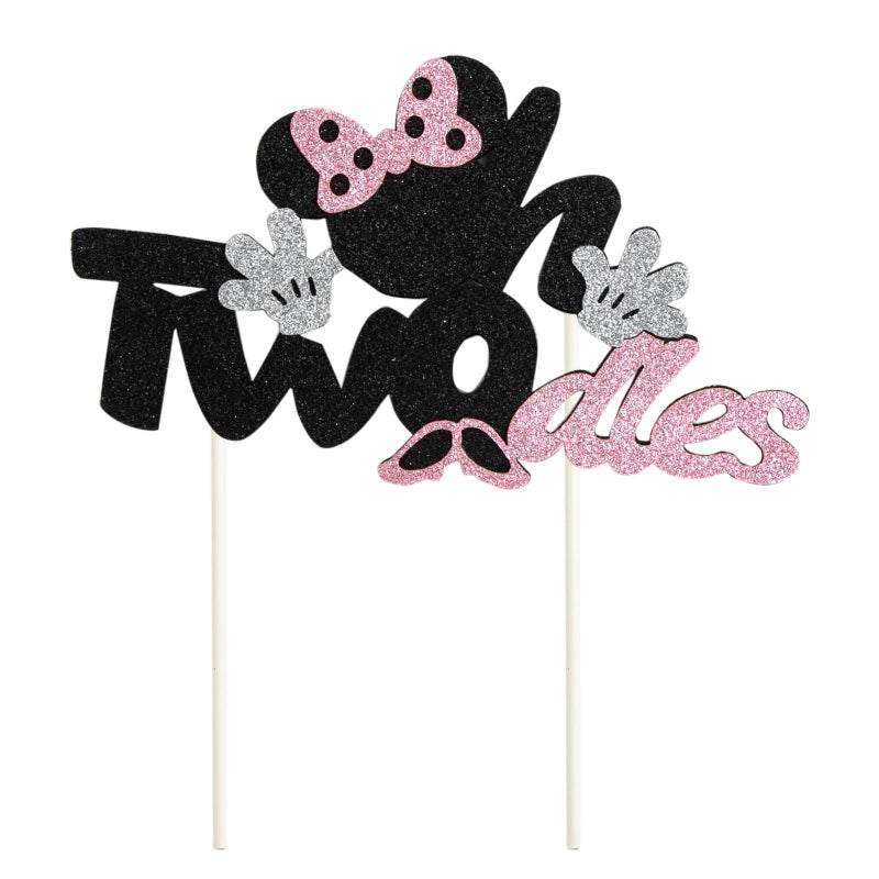 CHuangQi Onederful Oh Twodles Glitter Cake Topper  1st 2nd Minnie Themed Birthday Cake Decor  Birthday Party Supplies (Oh Twodles) - Image 1