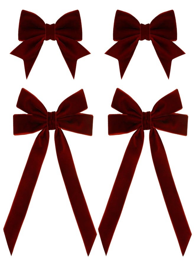 KIUEZIR 4PCS Burgundy Velvet Bow Hair Clips for Women - Valentine's Day Retro Romantic Hair Accessories (2 Styles) - Image 1