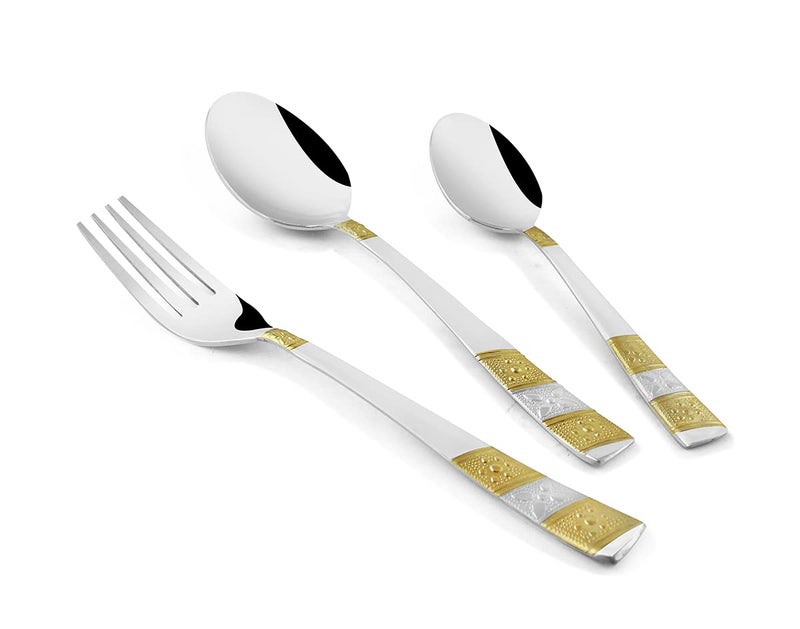 FNS Tiffiny 24 Karat Gold Plated Cutlery Set with Stand - 18 Pcs (6 Dinner Spoon, 6 Dinner Forks & 6 Teaspoon) - Image 4