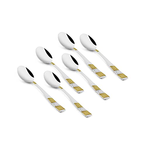 FNS Tiffiny 24 Karat Gold Plated Cutlery Set with Stand - 18 Pcs (6 Dinner Spoon, 6 Dinner Forks & 6 Teaspoon) - Image 5