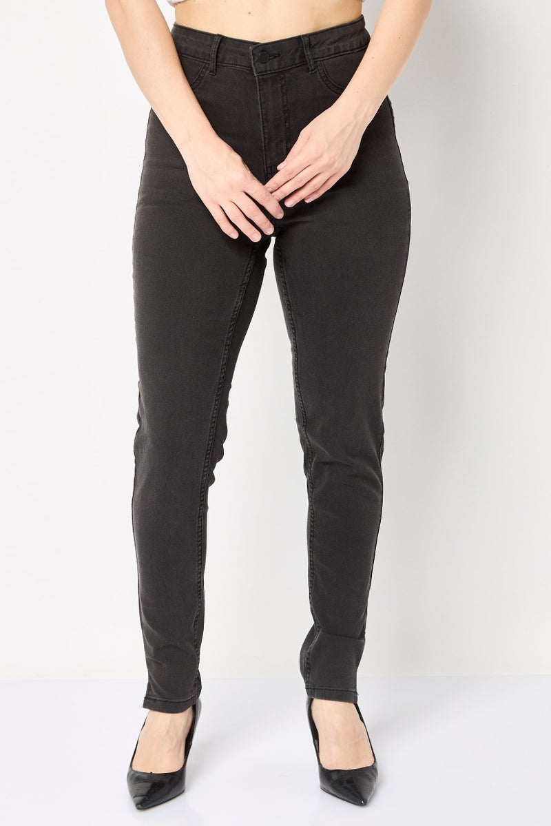 ONLY JDY By Only Women Regular Fit Solid Stretchable Jeans, Dark Grey - Image 1