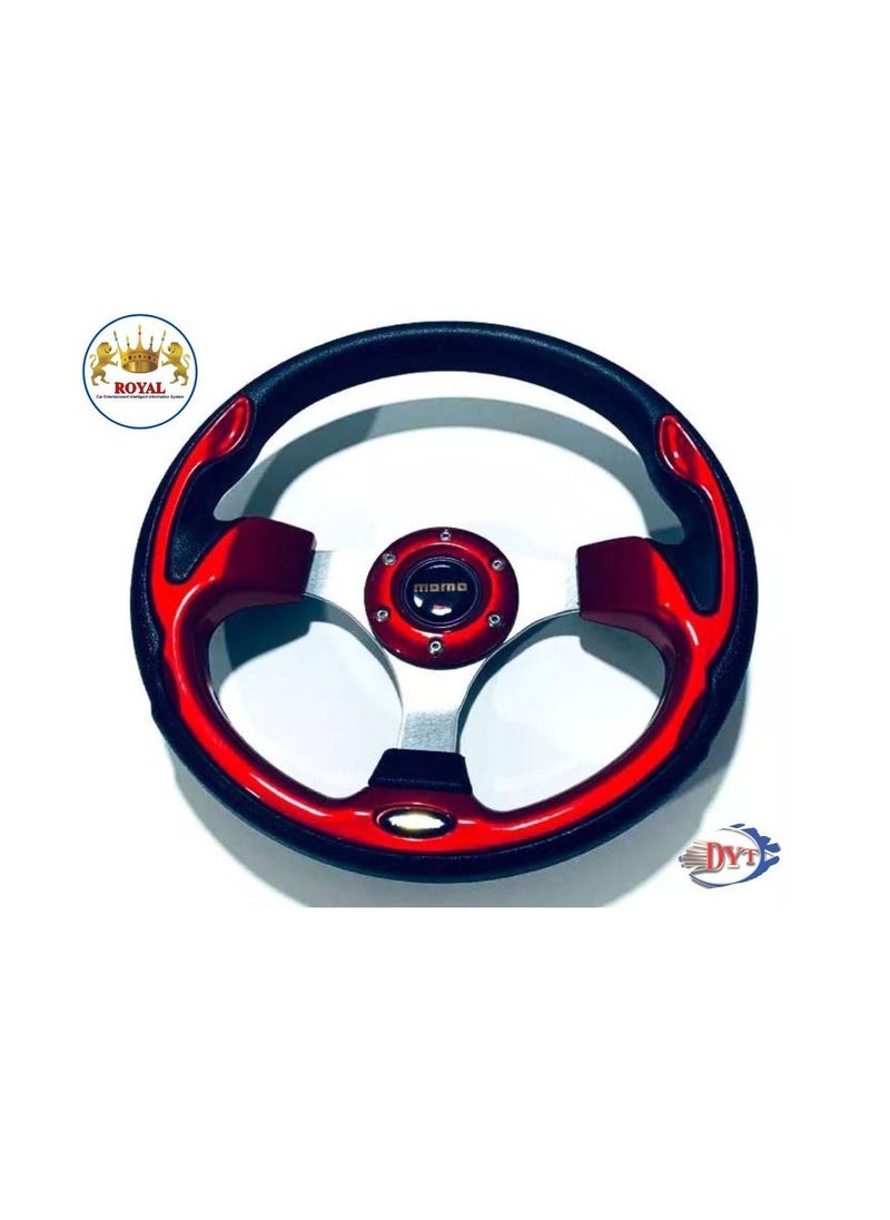Royal - ROYAL - Universal Racing Steering Wheel for Car, Round "O" Shaped Horn Race Tuning Style Sport MOMO Steering Wheel for Race/Rally/Motorsport/Car Sim Driving (DYT-5316) (Red) - Image 1