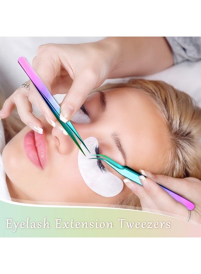 Mudder 6 Pieces Eyelash Extension Tweezers Straight And Curved Tip Stainless Steel Tweezers Nippers Volume Lash Tweezers For Eyelash Extensions False Lash Application Tools (Laser) - Image 3