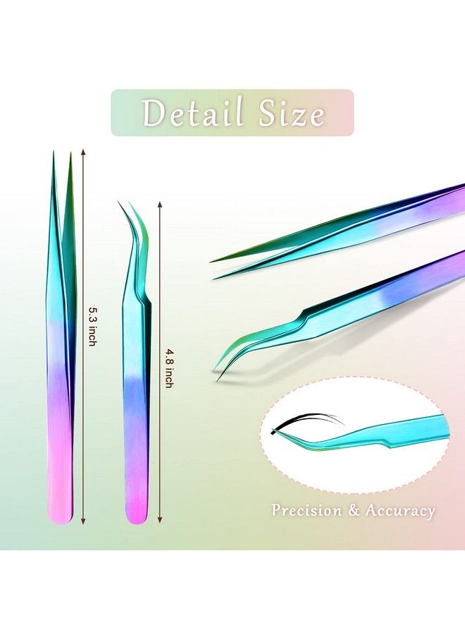 Mudder 6 Pieces Eyelash Extension Tweezers Straight And Curved Tip Stainless Steel Tweezers Nippers Volume Lash Tweezers For Eyelash Extensions False Lash Application Tools (Laser) - Image 4