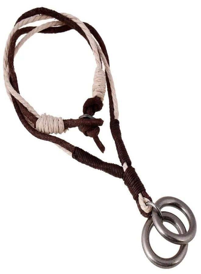 THE MEN THING TWIN WHEEL TWO COLOUR - Vintage Alloy Double Ring Pendant with Pure Leather Cord Necklace for Men & Boys - Image 1