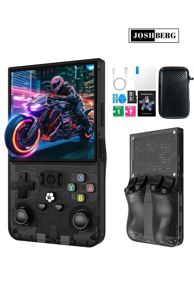 Joshberg R36MAX Retro Handheld Game Console, 4.0 Inch IPS Screen Retro Gaming Console, Linux System, 4000mAh Battery Portable Pocket Mini Arcade, Built-in 64G, Black - Image 1