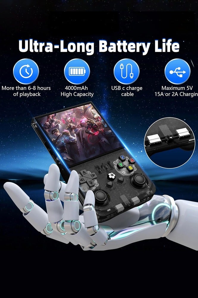 Joshberg R36MAX Retro Handheld Game Console, 4.0 Inch IPS Screen Retro Gaming Console, Linux System, 4000mAh Battery Portable Pocket Mini Arcade, Built-in 64G, Black - Image 3