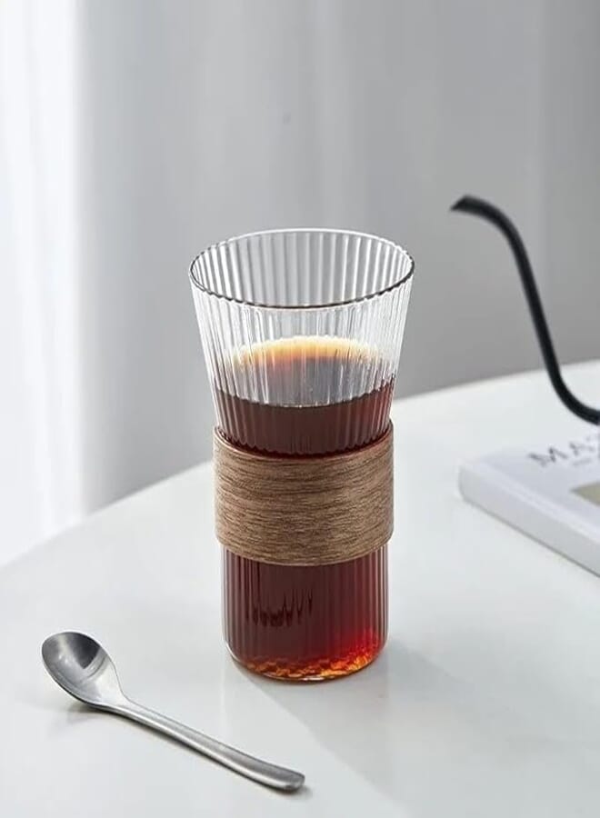 Spaceshoop Glass Tea and Coffee Cup for Hot and Cold Drinks, High Borosilicate Glass Coffee Cup, High Level of Wood Insulation (Tea Cup 310ml)