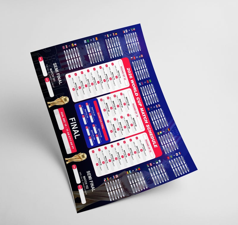 2026 FIFA World Cup Match Schedule Poster A3 Size  ( PRINT ONLY )– Full Tournament Bracket Wall Chart, Football Fixtures Planner, Soccer Fan Wall Art, Soccer Memorabilia Gift for Football Fans