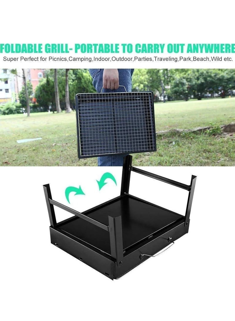 Folding Barbecue charcoal grill including 2-piece barbecue cutlery, table grill,BBQ mini charcoal grill for hiking and outdoor - Image 4