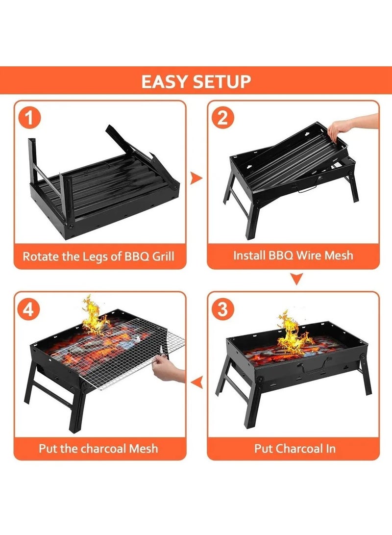 Folding Barbecue charcoal grill including 2-piece barbecue cutlery, table grill,BBQ mini charcoal grill for hiking and outdoor - Image 5
