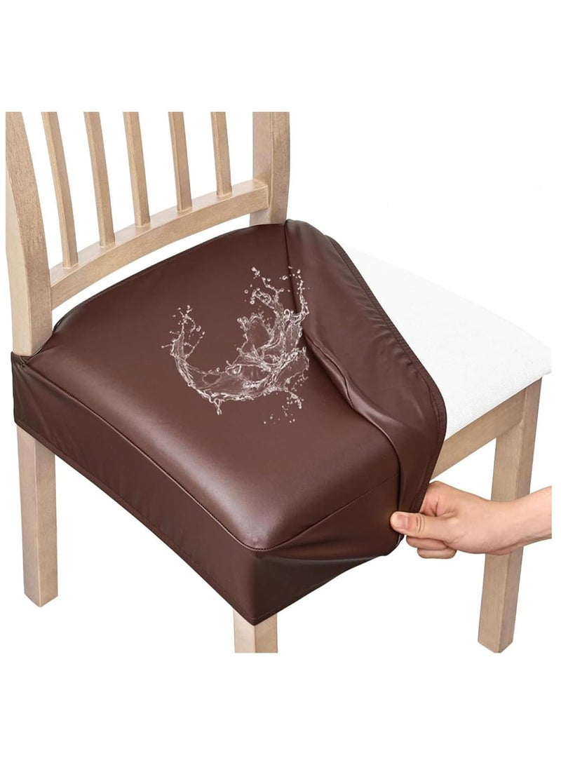 6 Pack Waterproof PU Leather Dining Chair Seat Covers, Stretch Fit, Coffee - Image 1