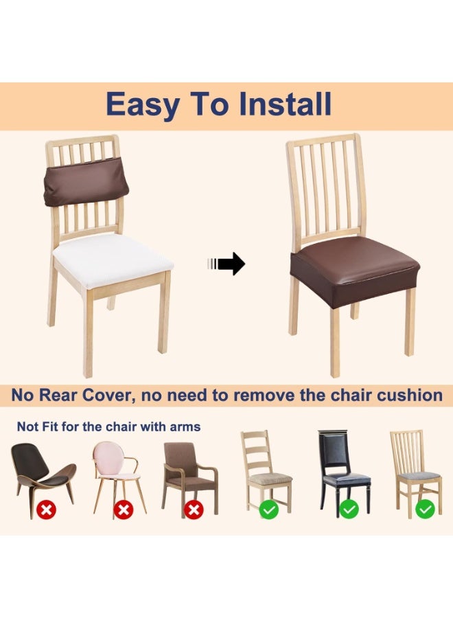 6 Pack Waterproof PU Leather Dining Chair Seat Covers, Stretch Fit, Coffee - Image 4