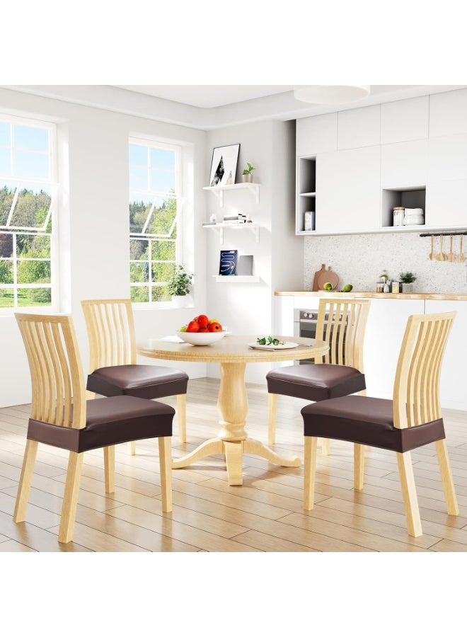 6 Pack Waterproof PU Leather Dining Chair Seat Covers, Stretch Fit, Coffee - Image 2