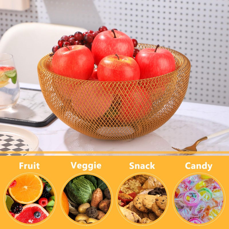 IBWell Metal Wire Woven Fruit Storage Bowl Basket for Kitchen, Large Black Mesh Fruit Stand, for Apple, Pineapple, Banana, Orange, Lemon, Pear, Strawberry, Watermelon (Gold, Normal & Large) - Image 4