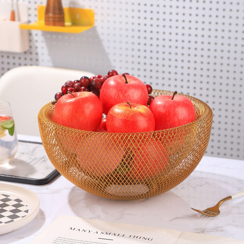 IBWell Metal Wire Woven Fruit Storage Bowl Basket for Kitchen, Large Black Mesh Fruit Stand, for Apple, Pineapple, Banana, Orange, Lemon, Pear, Strawberry, Watermelon (Gold, Normal & Large) - Image 3