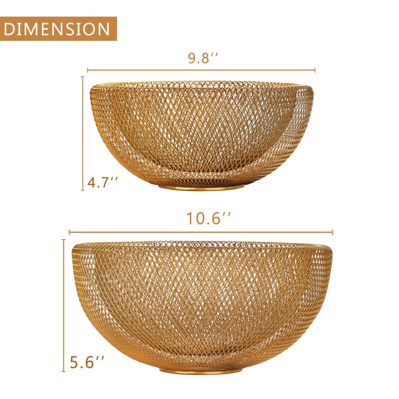 IBWell Metal Wire Woven Fruit Storage Bowl Basket for Kitchen, Large Black Mesh Fruit Stand, for Apple, Pineapple, Banana, Orange, Lemon, Pear, Strawberry, Watermelon (Gold, Normal & Large) - Image 2