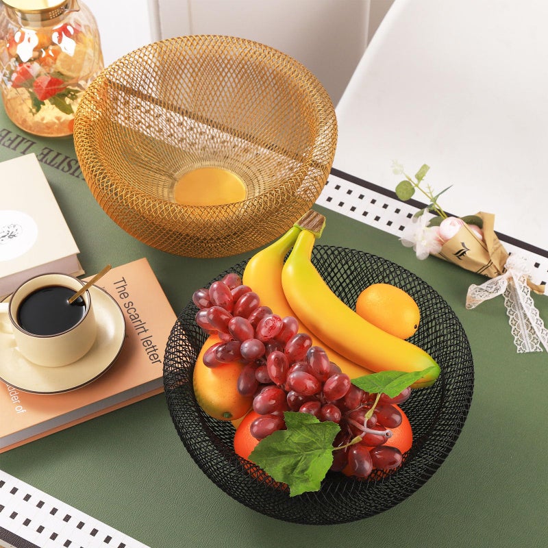 IBWell Metal Wire Woven Fruit Storage Bowl Basket for Kitchen, Large Black Mesh Fruit Stand, for Apple, Pineapple, Banana, Orange, Lemon, Pear, Strawberry, Watermelon (Gold, Normal & Large) - Image 5